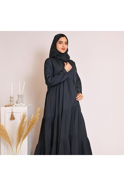HAWRAA Grey abaya with hood and pleats