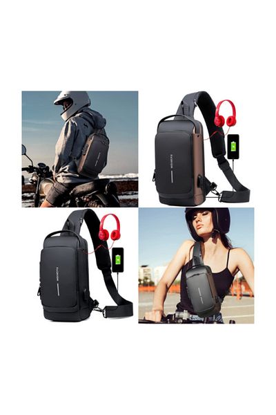 MACON Anti-Theft Crossbody Sling Bag for Men & Women – Waterproof Leather Chest Bag with USB Port