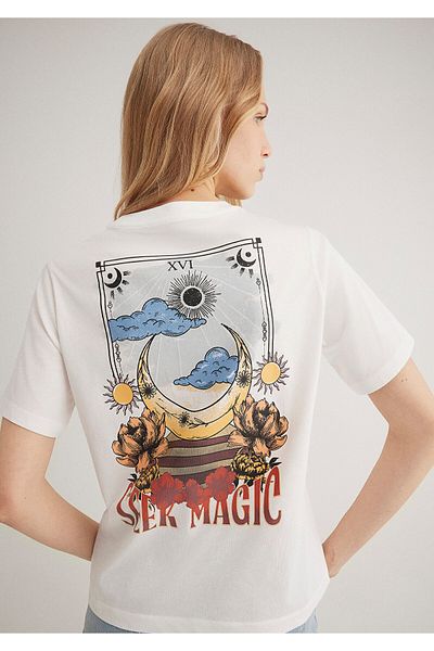 Mavi Astrology Printed Ecru Women's T-Shirt m 1612976 -70057