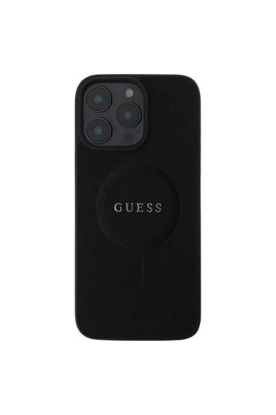 REDz Accessories Carcasă Guess pentru iPhone 16 Plus, model, logo Saffiano Classic din PU, compatibilă cu Magsafe, neagră