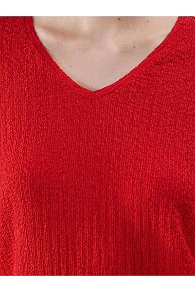 LC Waikiki Lcwaikiki Classic V-Neck Textured Women's T-Shirt (S5)