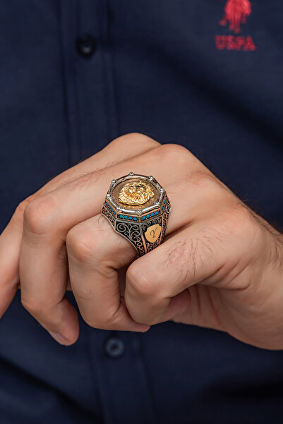 ALYANSEVİM Aslan Başı Motifli Harfli Zorbey Serisi 925 Gümüş Erkek Yüzük