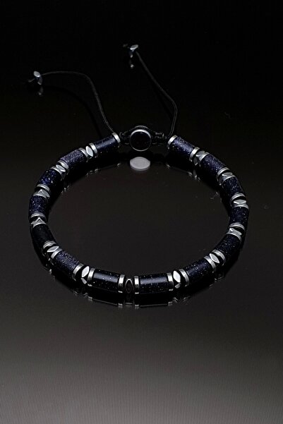 Seven Art Jewelry Doğaş Taş Bileklik, Yıldız Taşı ve Hematit Taşı Makrome Bil...