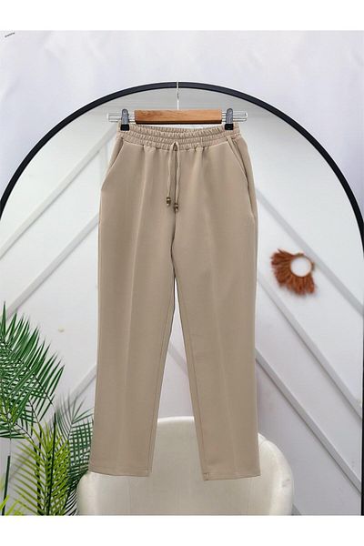 YEDİLALE Slim Fit Crepe Fabric Pants with Pocket and Elastic Waist [We Recommend 1 Size Larger]