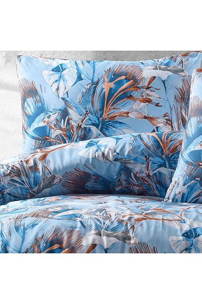 Story home Textile Set de lenjerie de pat dublă Story Home 100% bumbac Ranforce 144TC, husă pilotă 4 piese 200x220cm Albastru Helsinki