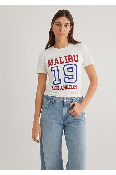 Mavi Malibu Printed Ecru T-Shirt Slim Fit 1613083 -70057