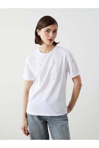 LC Waikiki Tricou pentru damă LCW Vision Crew Neck Stone