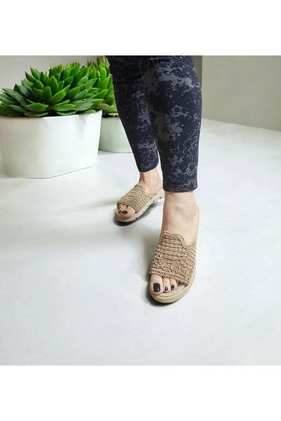 GokceKundura06 Women's Guipure Fabric Flexible Comfortable Fit Home and Outdoor Slippers