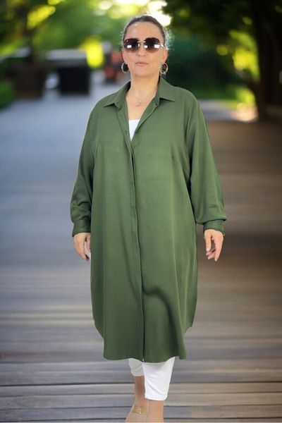 yagmurberen Hidden Front Buttoned Cotton Viscose Oversized Shirt Tunic Dress