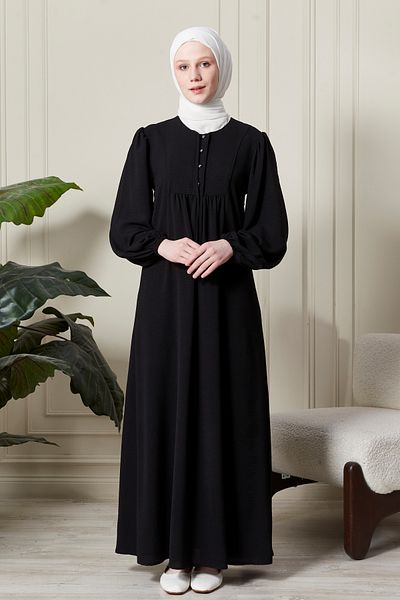 fistan Μπαλόνι μανίκι με κουμπί μπροστά Ρόμπα Gathered Hijab Ρούχα Μητέρα Φόρεμα Προσευχής Φόρεμα ειδικής περίστασης