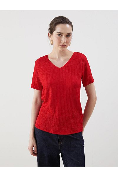 LC Waikiki Lcw V-Neck Textured Women's T-Shirt