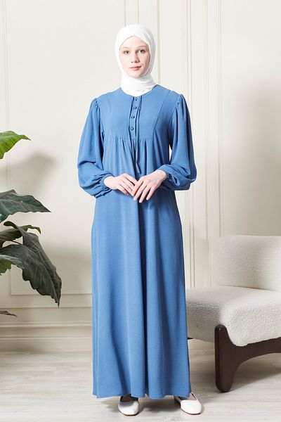 fistan Μπαλόνι μανίκι με κουμπί μπροστά Ρόμπα Gathered Hijab Ρούχα Μητέρα Φόρεμα Προσευχής Φόρεμα ειδικής περίστασης