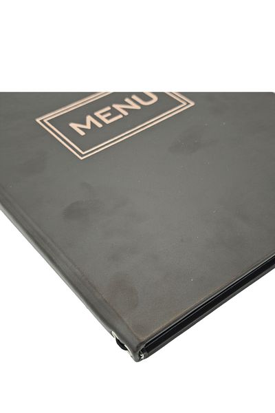 ankara menü A4 Thermo Leather Menu Container, Embossed Printed (Elastic - Snap-On - Drawstring)