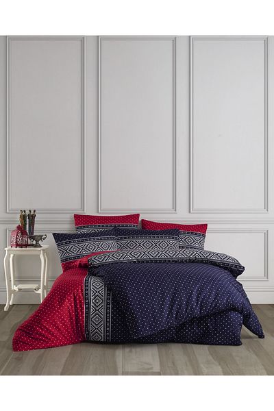 Story home Textile Set de lenjerie de pat dublă Story Home 100% bumbac Ranforce 144TC 4 piese husă pilotă 200x220 cm Embla Roșu