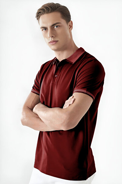 SELF CONTROL Tricou din bumbac cu guler obișnuit, cu detaliu, cu nasturi, cu ...