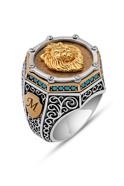 ALYANSEVİM Aslan Başı Motifli Harfli Zorbey Serisi 925 Gümüş Erkek Yüzük