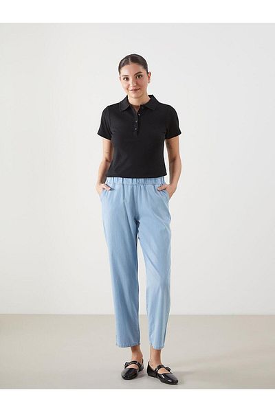 LC Waikiki Γυναικείο μπλουζάκι LCWAIKIKI Classic BLACK Polo Collar με υφή