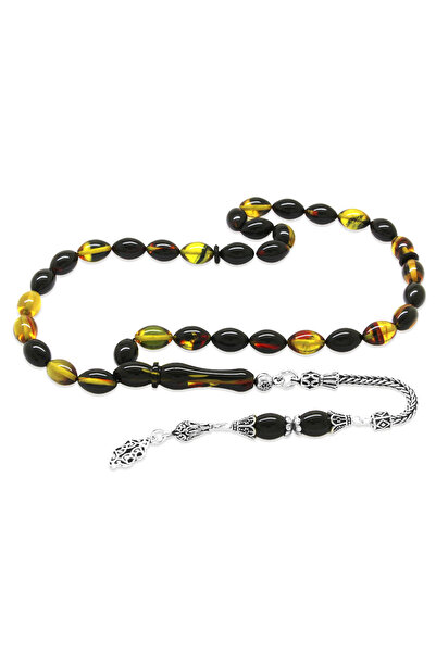 Tesbihane 925 проба срібла з бахромою, різаний ячмінь, чорний вогонь, бурштиновий чотки