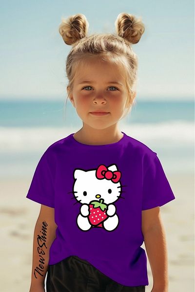 New Shine 1 tricou este un cadou pentru achiziții de 6 și mai sus în coș - Tricou pentru copii oversize imprimat Hello Kıtty
