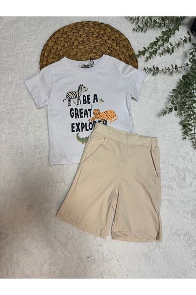 TİJK Boy's Safari Printed Top and Bottom Set