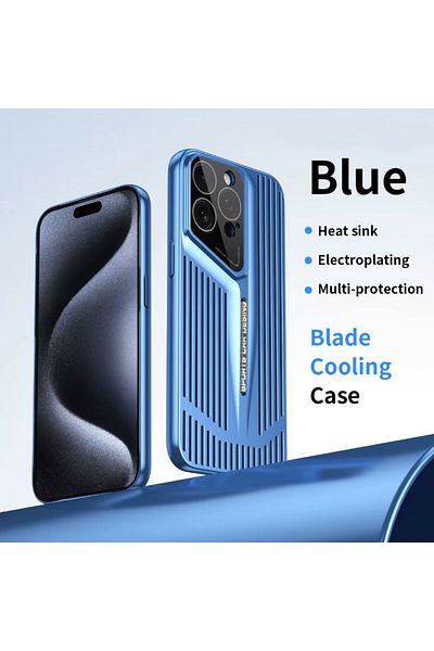 REDz Accessories Husă Thermo Guard, protecție cameră, compatibilă cu iPhone 15 Pro, grilă de disipare a căldurii, albastră