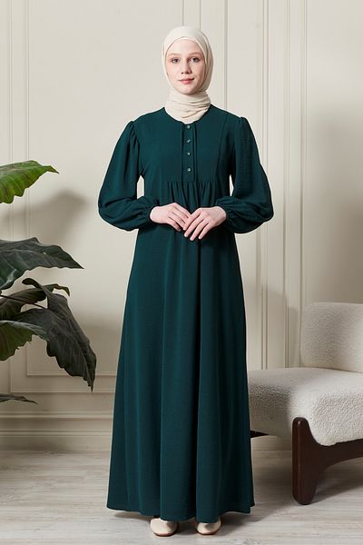 fistan Μπαλόνι μανίκι με κουμπί μπροστά Ρόμπα Gathered Hijab Ρούχα Μητέρα Φόρεμα Προσευχής Φόρεμα ειδικής περίστασης