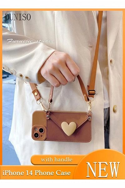Generic DUNISO iPhone 14 Leather Wallet Case Card Holder Protective Cover with Hand and Crossbody Strap