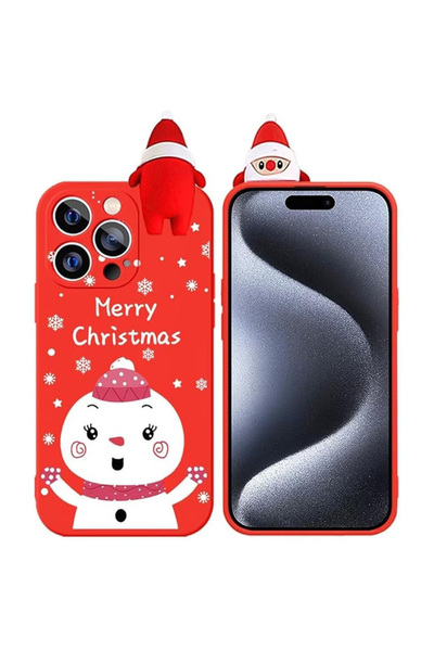 REDz Accessories Husă Snow Lady, figurină 3D Moș Crăciun, compatibilă cu iPhone 15 Pro Max, protecție cameră, roșie