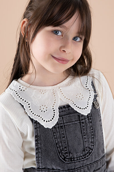 Cansın Mini Girl's 2 Piece Set with Black Jean Salopet and Lace Badu