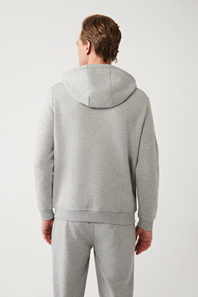 Avva Erkek Gri Kapüşonlu 3 İplik Şardonlu Fermuarlı Regular Fit Sweatshirt E001019