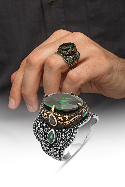 ALYANSEVİM Yeşil Taşlı 925 Gümüş Erkek Yüzük