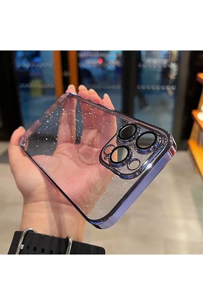 REDz Accessories Carcasă Glow Armor, cu sclipici și margini colorate, compatibilă cu iPhone 14 Pro, rezistentă la șocuri, albastră