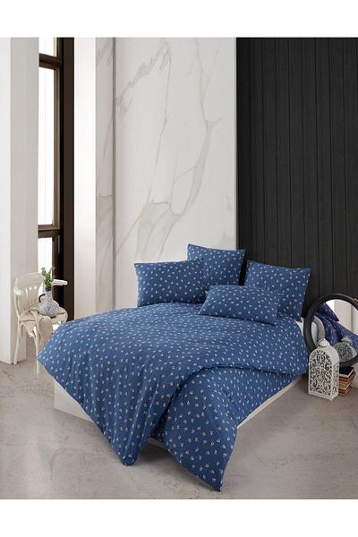 Story home Textile Set de lenjerie de pat dublă Story Home 100% bumbac Ranforce 144TC 4 piese husă pilotă 200x220 cm Gina Navy