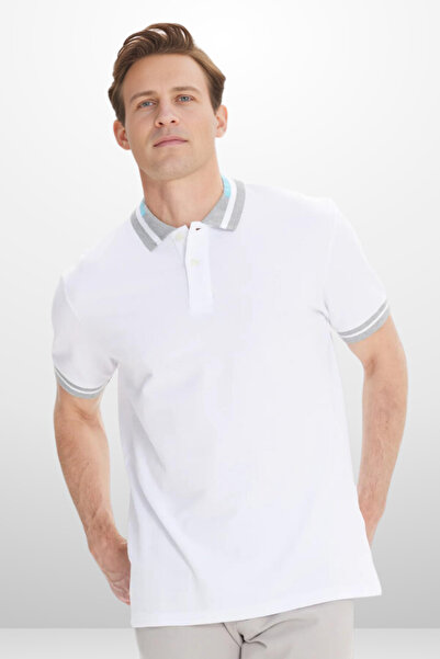 CC STORE Men's White Slim Fit Narrow Cut 100% Cotton Non-Roll Polo Neck T-Shirt