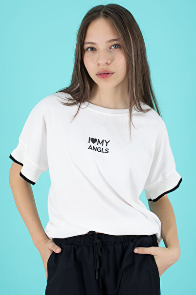 Cansın Mini Black Written Oversize T-Shirt with Parachute Pants Suit for Girls 20293