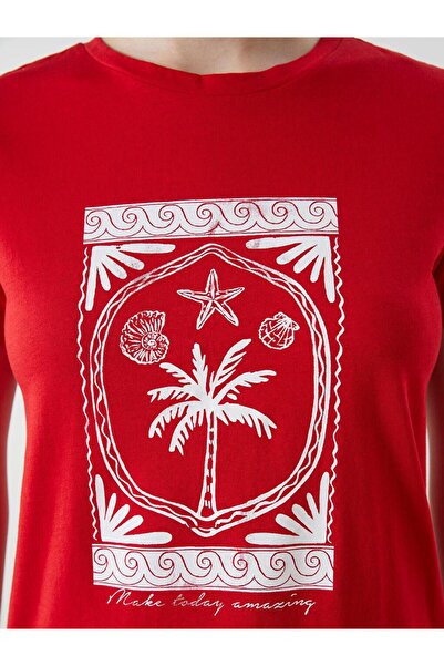 LC Waikiki Red Crew-Neck Printed Women's T-Shirt