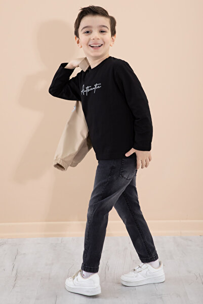 Cansın Mini Boy's Coffee Back Printed Zippered Jacket Trousers 3 Piece Set 20282