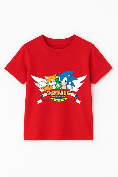 Trend Bebe Butik Boys' T-Shirt with Sonic Print - Color Cotton Short Sleeve Summer T-Shirt Basic Casual