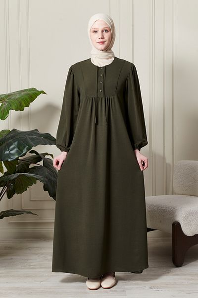 fistan Μπαλόνι μανίκι με κουμπί μπροστά Ρόμπα Gathered Hijab Ρούχα Μητέρα Φόρεμα Προσευχής Φόρεμα ειδικής περίστασης