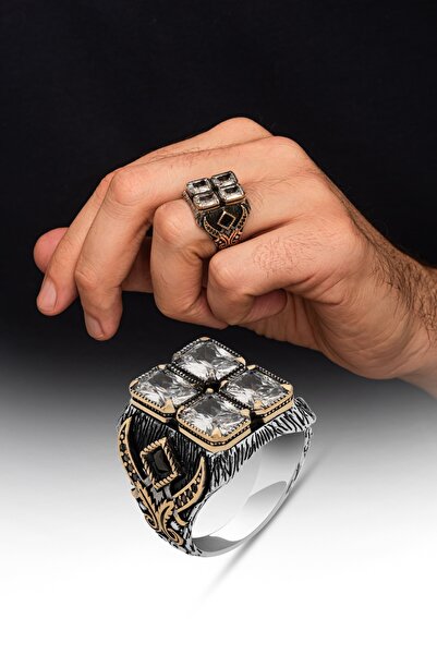 ALYANSEVİM Beyaz Zirkon 4 Taşlı 925 Gümüş Yüzük