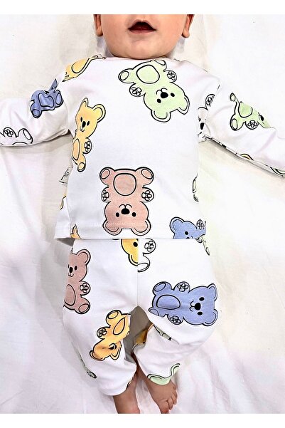 Drop Kids بيجامة أطفال طويلة باللون الأخضر - نمط الدب الكبير، 100% قطن، بيجام...