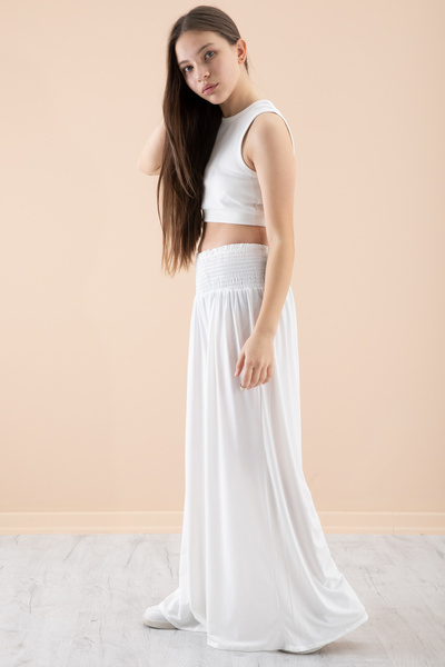 Cansın Mini Κοστούμι παντελόνι για κορίτσια με φαρδιά κοπή σε λευκό ραβδωτό κροπ 20381