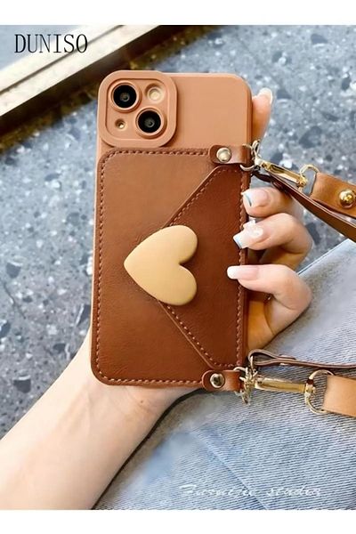 Generic DUNISO iPhone 14 Leather Wallet Case Card Holder Protective Cover with Hand and Crossbody Strap