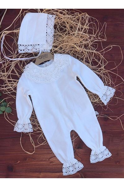tinitins Baby Girl Jumpsuit with Lace Collar and Hat