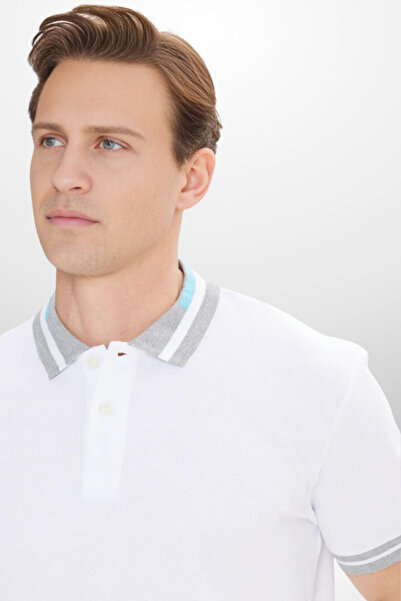 CC STORE Men's White Slim Fit Narrow Cut 100% Cotton Non-Roll Polo Neck T-Shirt