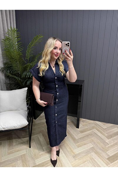Byelifdursun Orj Marja Model Drapeli Denim Elbise