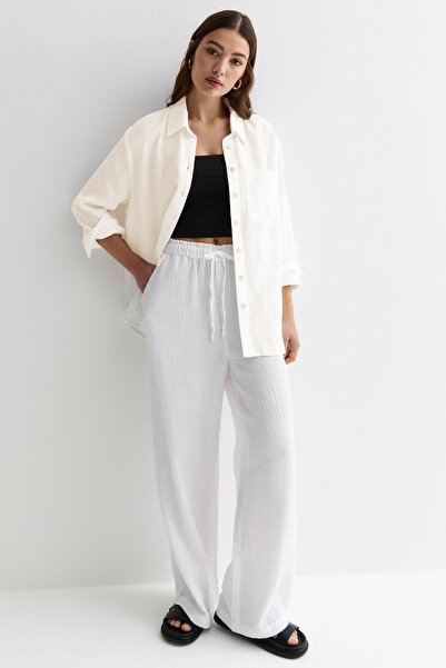 Seeh Μακρυμάνικο λευκό μουσελίνα πουκάμισο με τσέπες - SH158