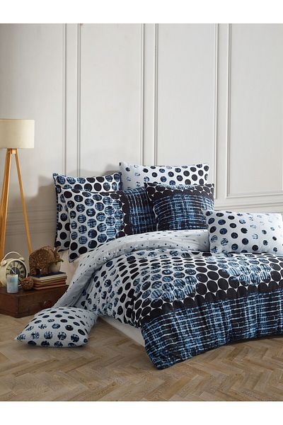 Story home Textile Set de lenjerie de pat dublă Story Home 100% bumbac Ranforce 144TC, husă pilotă 4 piese 200x220 cm Pit