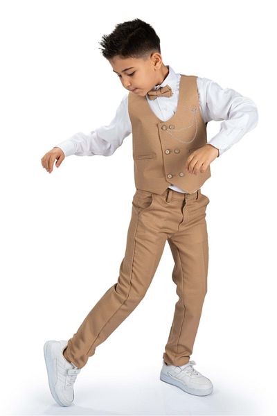 ŞEYMA BUTİK Boy's Tuxedo Suit - Vest, Pants, Shirt, Bow Tie and Chain Detail SYM0272