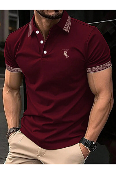 CC STORE Μπλουζάκι Polo Neck με Λεπτομέρεια γιακά με Κέντημα Αλόγου